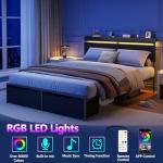 Forestell Queen Bed Frame with Storage and LED Lights