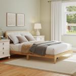 Queen Upholstered Bed Frame with Wooden Slats