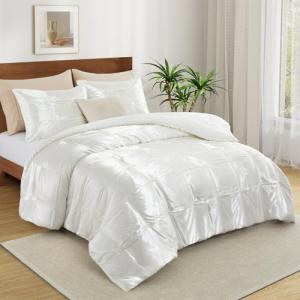 Ivory White Satin Comforter Set for Full/Queen