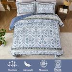 Navy Blue Floral Queen Quilt Set with Pillowcases