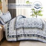 Navy Blue Floral Queen Quilt Set with Pillowcases