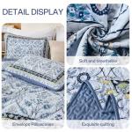 Navy Blue Floral Queen Quilt Set with Pillowcases