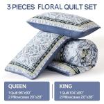Navy Blue Floral Queen Quilt Set with Pillowcases