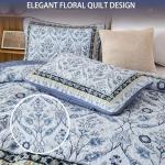 Navy Blue Floral Queen Quilt Set with Pillowcases