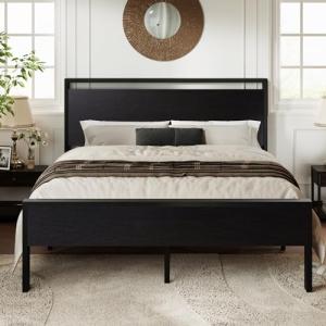 Queen Size Platform Bed Frame with Wooden Headboard