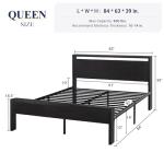 Queen Size Platform Bed Frame with Wooden Headboard