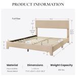 Beige Upholstered Full Bed Frame with Adjustable Headboard