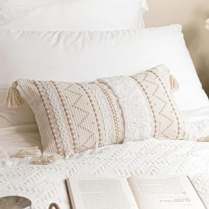 Cream Boho Lumbar Pillow Cover with Tassels