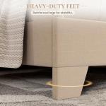Beige Upholstered Full Bed Frame with Adjustable Headboard