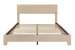 Beige Upholstered Full Bed Frame with Adjustable Headboard