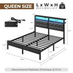 Queen Size Bed Frame with Charging Station and Storage