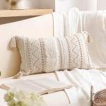 Cream Boho Lumbar Pillow Cover with Tassels