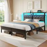 Queen Size Bed Frame with Charging Station and Storage