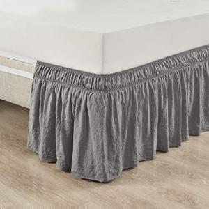 Ruched Ruffle Elastic Bed Skirt in Dark Gray