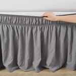 Ruched Ruffle Elastic Bed Skirt in Dark Gray
