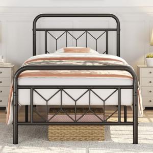Twin Size Metal Bed Frame with Diamond Headboard