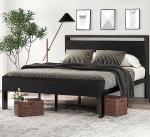 Queen Metal Platform Bed Frame with Wooden Headboard