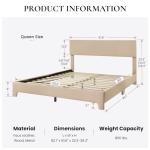 Beige Upholstered Queen Bed Frame with Headboard