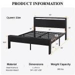 Queen Metal Platform Bed Frame with Wooden Headboard