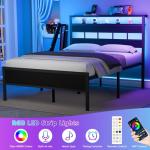 Full Size Bed Frame with LED Lights and Storage