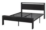 Queen Metal Platform Bed Frame with Wooden Headboard