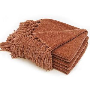 Cozy Chenille Throw Blanket with Fringe Tassels