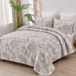 Botanical Queen Quilt Set - Khaki Floral Design