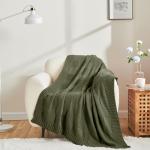 Olive Green Checkered Knit Throw Blanket, 60"x80