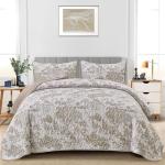 Botanical Queen Quilt Set - Khaki Floral Design