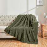 Olive Green Checkered Knit Throw Blanket, 60"x80