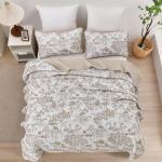 Botanical Queen Quilt Set - Khaki Floral Design