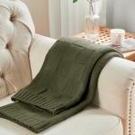 Olive Green Checkered Knit Throw Blanket, 60"x80