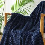 Extra Large Navy Fleece Throw Blanket for Couch