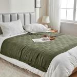 Olive Green Checkered Knit Throw Blanket, 60"x80