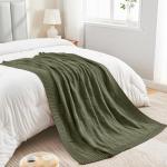 Olive Green Checkered Knit Throw Blanket, 60"x80