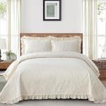 Beige Ruffled Queen Quilt Bedding Set - 3 Pieces