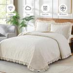 Beige Ruffled Queen Quilt Bedding Set - 3 Pieces