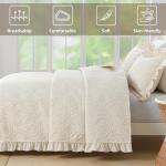 Beige Ruffled Queen Quilt Bedding Set - 3 Pieces
