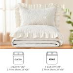 Beige Ruffled Queen Quilt Bedding Set - 3 Pieces