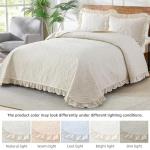 Beige Ruffled Queen Quilt Bedding Set - 3 Pieces