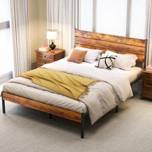Rust Brown Bed Frame with Headboard, 800LBS Support