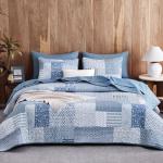 Rustic Blue Patchwork Quilt Set - 3 Pieces