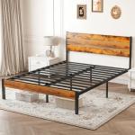 Rust Brown Bed Frame with Headboard, 800LBS Support