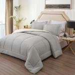 EMME King Comforter Set - 7-Piece Bed in a Bag for All Seaon, Ultra Soft Bedding Set with Comforter, Flat Sheet, Fitted Sheet, Pillowcase, Pillow Sham (Reversible-Grey & White, King/Cal. King)