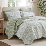 Madison Park 3-Piece Reversible Quilt Set, Botanical Print & Scalloped Edge, Lightweight Summer Bedding, Queen, Market Green