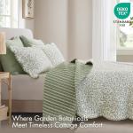Madison Park 3-Piece Reversible Quilt Set, Botanical Print & Scalloped Edge, Lightweight Summer Bedding, Queen, Market Green