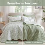 Madison Park 3-Piece Reversible Quilt Set, Botanical Print & Scalloped Edge, Lightweight Summer Bedding, Queen, Market Green