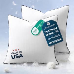 Phantoscope Synthetic Down Pillow Insert - 18x18 Down Alternative, Ultra Soft Large Square Throw Pillow with 100% Cotton for Couch Sham, Bed Sleeping (White, Set of 2)