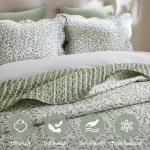 Madison Park 3-Piece Reversible Quilt Set, Botanical Print & Scalloped Edge, Lightweight Summer Bedding, Queen, Market Green