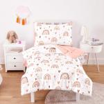 Wake In Cloud - Toddler Bedding Set for Girls, Dreamy Cute Rainbow Heart, 4 Pieces Soft Crib Bed Set Including Comforter, Sheets and Pillowcase, White Pink